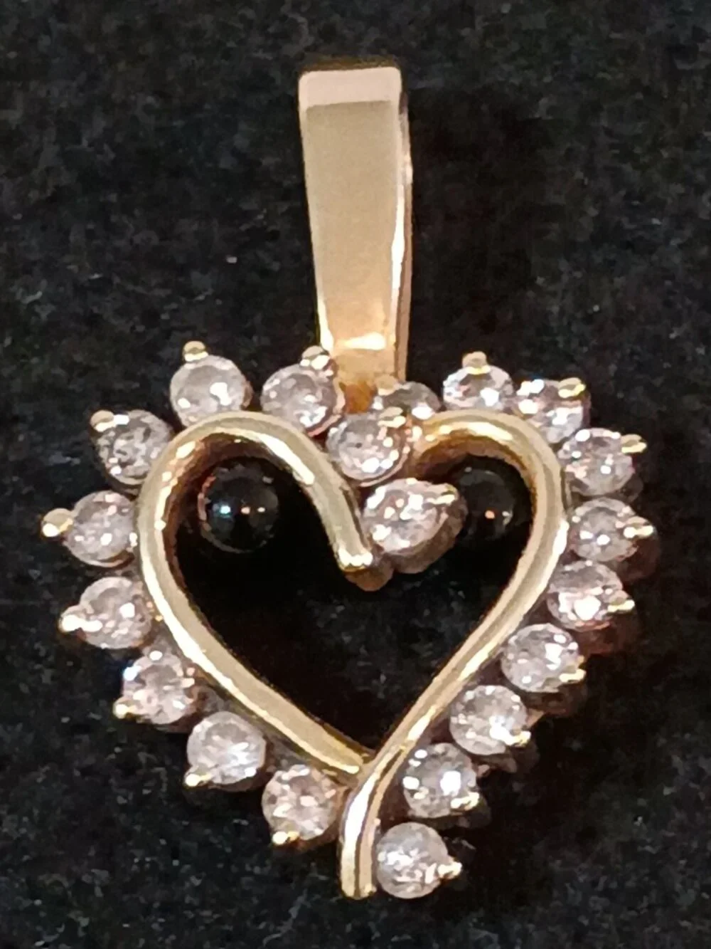 14K Yellow Gold Open Heart Halo Diamond Pendant Charm Signed AJ Vintage 0.8